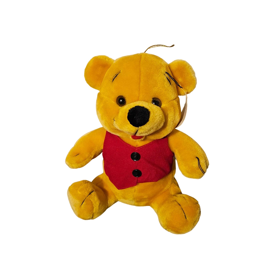 Vintage Shalom Toy Co Sitting Yellow Plush Bear with Original Tag 9.5 in. Pooh B